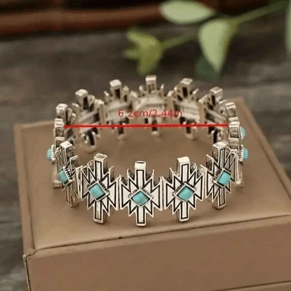 Western Boho Turquoise Cross Stretch Bracelet